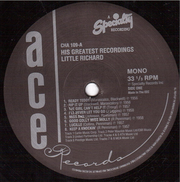 Little Richard - His Greatest Recordings (Vinyl, LP, Compilation, Mono) Near Mint (NM or M-) / Very Good Plus (VG+)