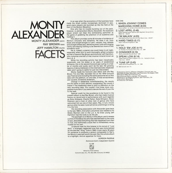 Monty Alexander - Facets (Vinyl, LP, Album, Stereo) Very Good Plus (VG+) / Very Good (VG)