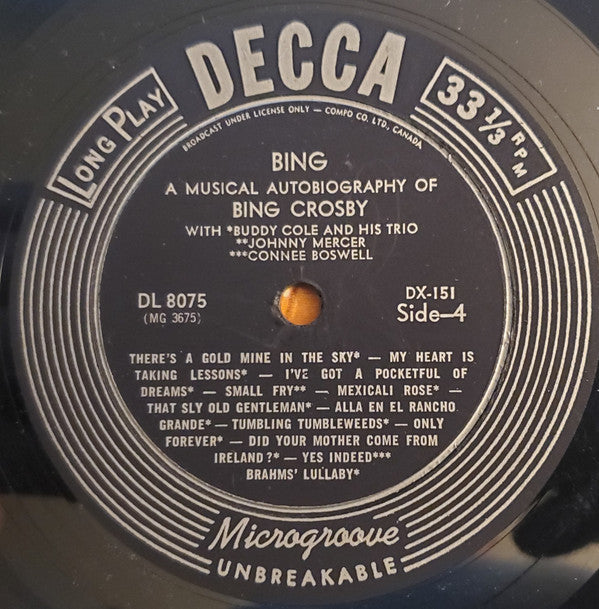Bing Crosby - Bing: A Musical Autobiography (5xVinyl, Box Set, LP, Compilation, Mono) Very Good Plus (VG+) / Good (G)