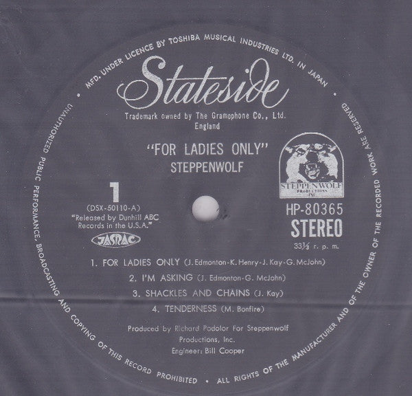Steppenwolf - For Ladies Only (Vinyl, LP, Album) Good Plus (G+) / Good (G)