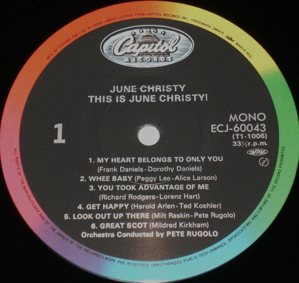 June Christy - This Is June Christy! (Vinyl, LP, Album, Mono, Reissue) Near Mint (NM or M-) / Very Good Plus (VG+)
