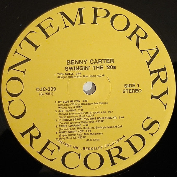 The Benny Carter Quartet - Swingin' The '20s (Vinyl, LP, Album, Stereo, Reissue) Very Good Plus (VG+) / Very Good Plus (VG+)