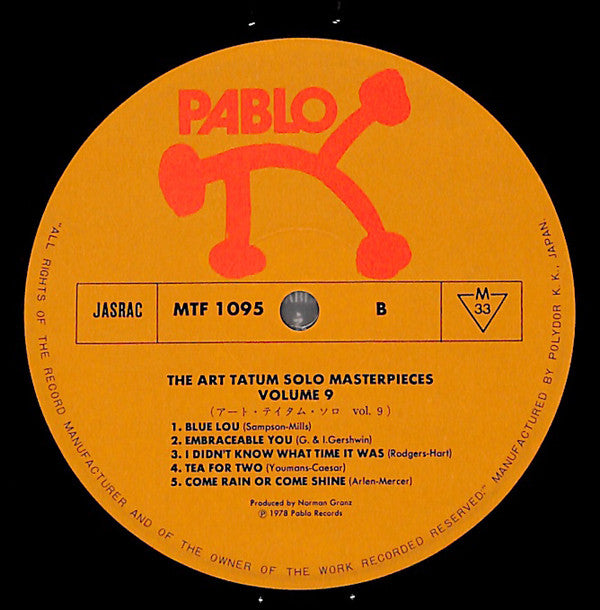 Art Tatum - The Tatum Solo Masterpieces, Vol. 9 (Vinyl, LP, Album, Mono) Very Good Plus (VG+) / Very Good (VG)