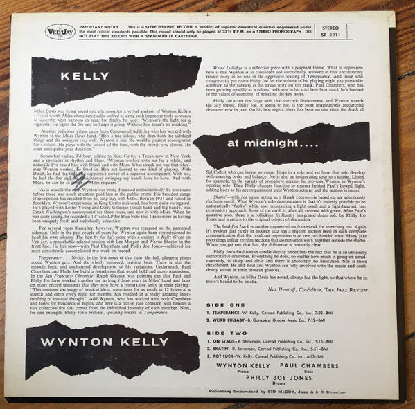 Wynton Kelly - Kelly At Midnite (Vinyl, LP, Album, Stereo) Good Plus (G+) / Good Plus (G+)