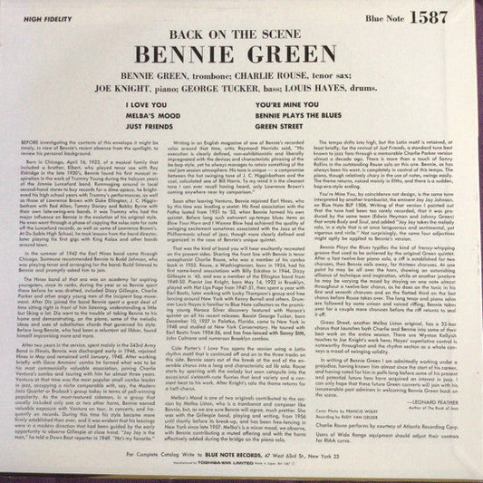 Bennie Green - Back On The Scene (Vinyl, LP, Album, Limited Edition, Reissue, Mono) Near Mint (NM or M-) / Very Good Plus (VG+)