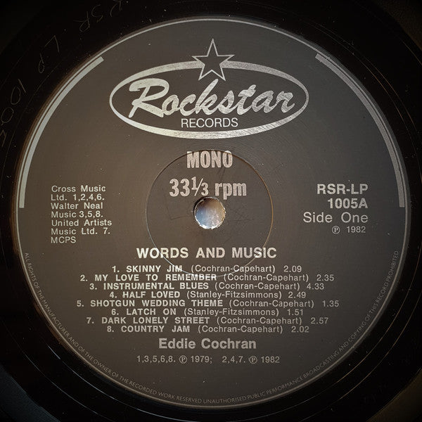 Eddie Cochran - Words And Music (Vinyl, LP, Compilation, Mono) Very Good Plus (VG+) / Very Good (VG)