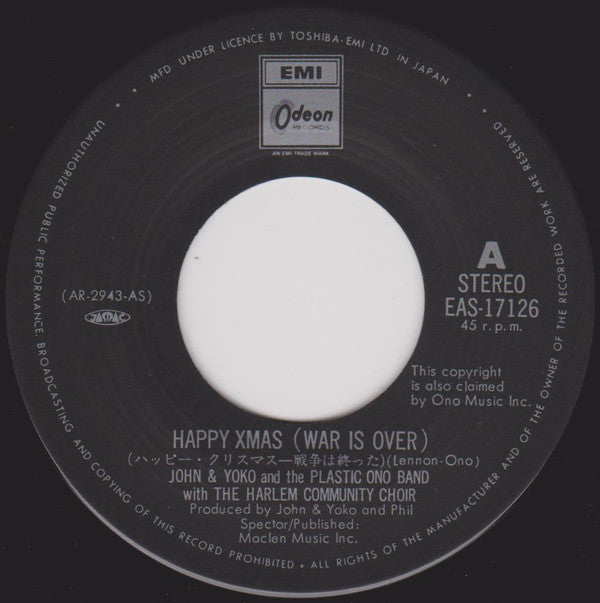 John Lennon & Yoko Ono - Happy Xmas (War Is Over) / Listen, The Snow Is Falling (Vinyl, 7", Single) Very Good (VG) / Very Good (VG)