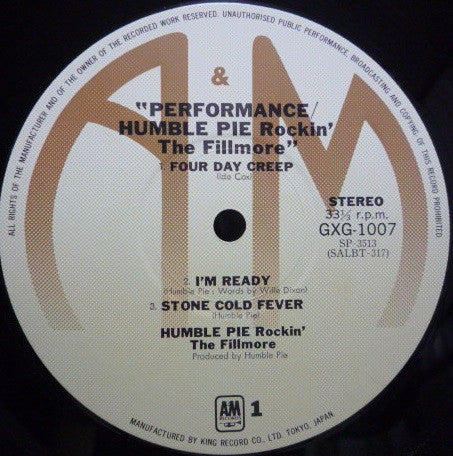 Humble Pie - Performance: Rockin' The Fillmore (2xVinyl, LP, Album, Reissue) Very Good (VG) / Good Plus (G+)