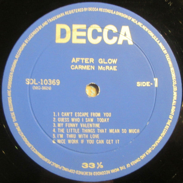 Carmen McRae - After Glow (Vinyl, LP, Mono) Very Good (VG) / Good Plus (G+)