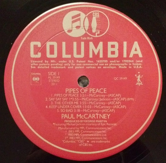 Paul McCartney - Pipes Of Peace (Vinyl, LP, Album, Stereo)