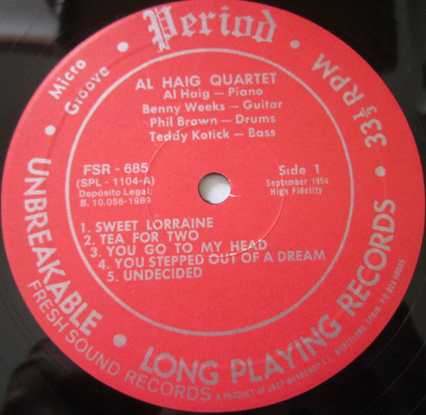 Al Haig Quartet - Al Haig Quartet (Vinyl, LP, Album, Reissue) Very Good (VG) / Very Good Plus (VG+)