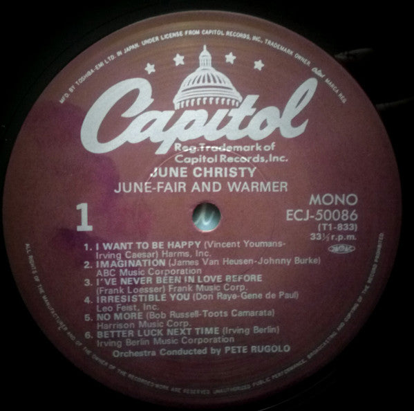 June Christy - Fair And Warmer! (Vinyl, LP, Album, Reissue, Mono) Very Good Plus (VG+) / Very Good Plus (VG+)