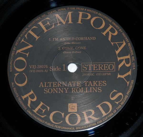 Sonny Rollins - Contemporary Alternate Takes (Vinyl, LP, Album, Stereo) Very Good Plus (VG+) / Very Good Plus (VG+)