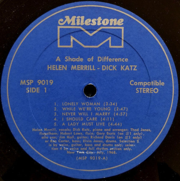 Helen Merrill - A Shade Of Difference (Vinyl, LP, Album) Good Plus (G+) / Very Good (VG)