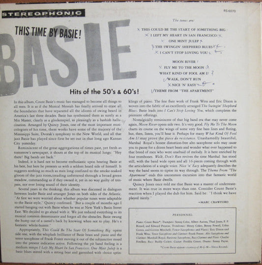 Count Basie - This Time By Basie - Hits Of The 50's & 60's! (Vinyl, LP, Album, Stereo) Very Good Plus (VG+) / Very Good Plus (VG+)