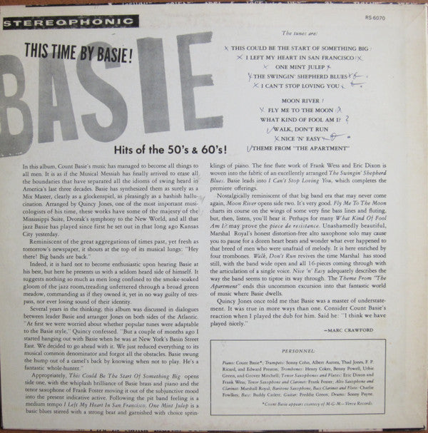 Count Basie - This Time By Basie - Hits Of The 50's & 60's! (Vinyl, LP, Album, Stereo) Very Good (VG) / Very Good (VG)