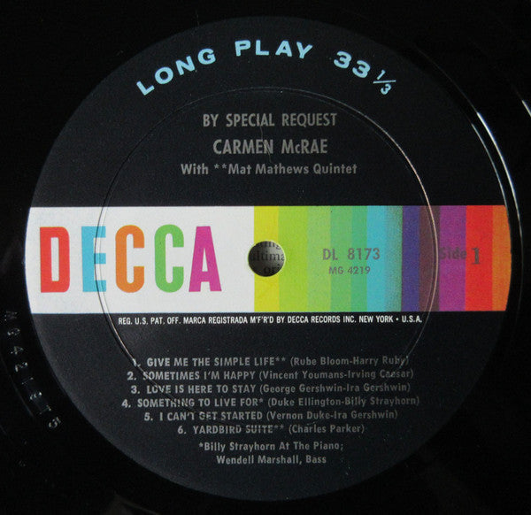 Carmen McRae - By Special Request (Vinyl, LP, Album, Reissue, Mono) Very Good Plus (VG+) / Good Plus (G+)