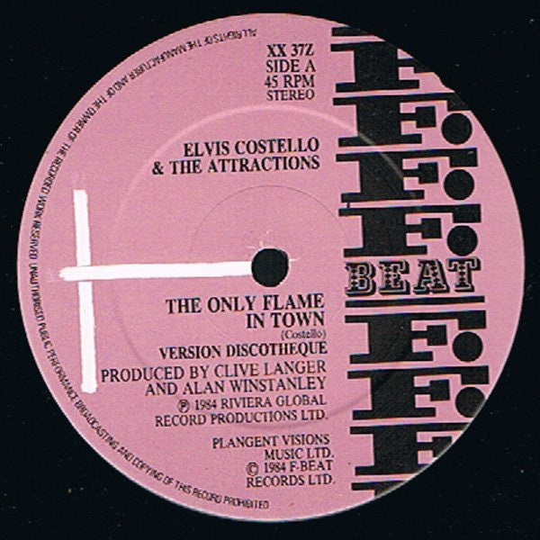 Elvis Costello & The Attractions - The Only Flame In Town (Vinyl, 12", 45 RPM) Very Good (VG) / Good (G)