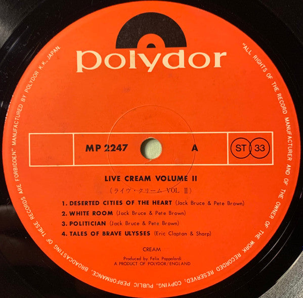 Cream (2) - Live Cream Volume II (Vinyl, LP, Album) Good Plus (G+) / Very Good (VG)