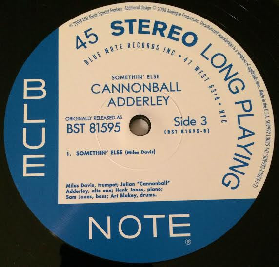 Cannonball Adderley - Somethin' Else (2xVinyl, 12", 45 RPM, Album, Limited Edition, Numbered, Reissue, Remastered, Stereo) Very Good Plus (VG+) / Near Mint (NM or M-)