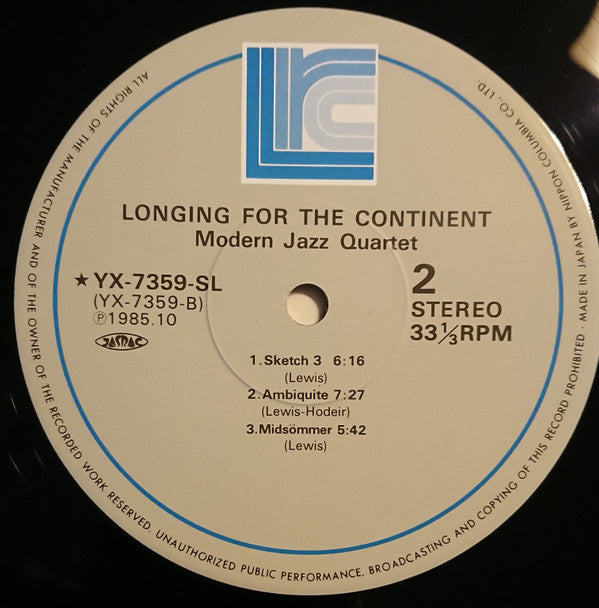 The Modern Jazz Quartet - Longing For The Continent (Vinyl, LP, Album, Reissue) Very Good (VG) / Very Good Plus (VG+)