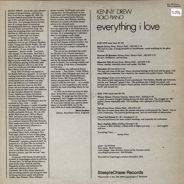 Kenny Drew - Everything I Love (Vinyl, LP, Album) Very Good Plus (VG+) / Very Good Plus (VG+)
