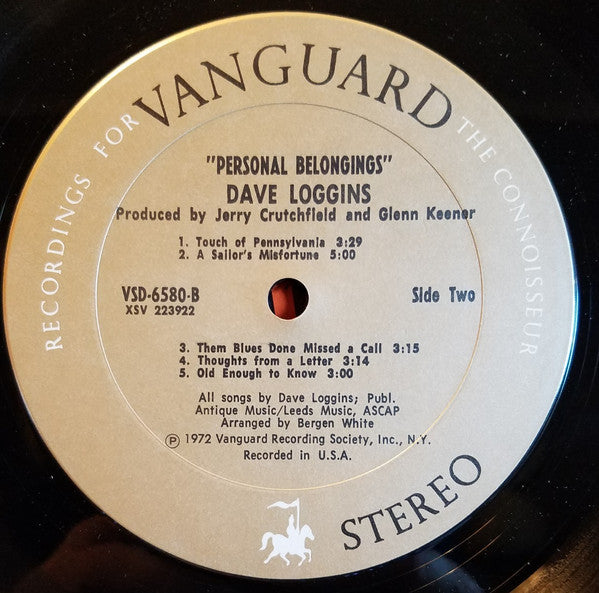 Dave Loggins - Personal Belongings (Vinyl, LP, Album) Very Good (VG) / Very Good Plus (VG+)