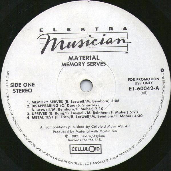 Material - Memory Serves (Vinyl, LP, Album, Promo, Stereo) Very Good Plus (VG+) / Very Good (VG)