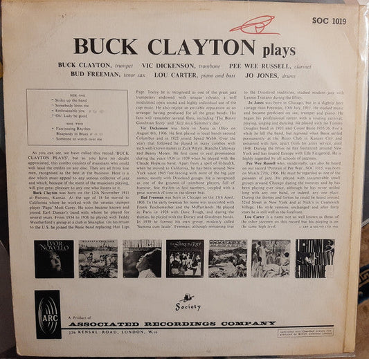 Buck Clayton - Buck Clayton Plays (Vinyl, LP, Album, Mono) Very Good (VG) / Very Good (VG)