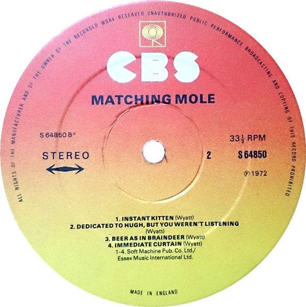 Matching Mole - Matching Mole (Vinyl, LP, Album, Repress, Stereo) Near Mint (NM or M-) / Very Good Plus (VG+)