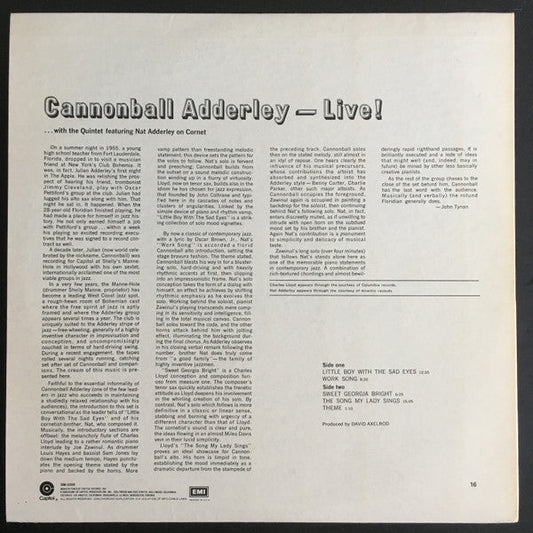 Cannonball Adderley - Live! (Vinyl, LP, Album, Reissue) Very Good (VG) / Very Good (VG)