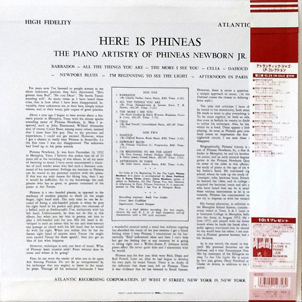 Phineas Newborn Jr. - Here Is Phineas (The Piano Artistry Of Phineas Newborn Jr.) (Vinyl, LP, Album, Reissue) Very Good Plus (VG+) / Very Good Plus (VG+)