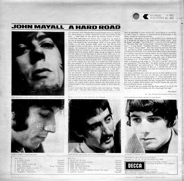 John Mayall & The Bluesbreakers - A Hard Road (Vinyl, LP, Album, Repress, Stereo) Very Good Plus (VG+) / Good Plus (G+)
