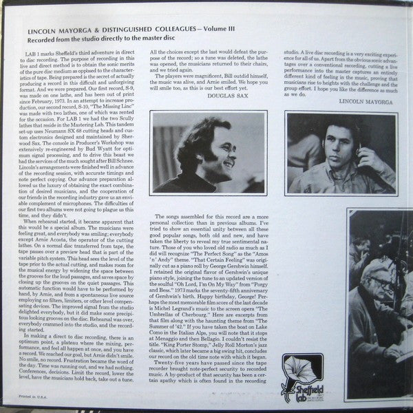 Lincoln Mayorga - Lincoln Mayorga & Distinguished Colleagues - Volume III (Vinyl, LP, Album, Limited Edition, Stereo) Very Good (VG) / Very Good (VG)