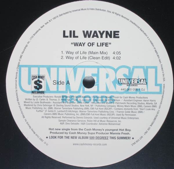 Lil Wayne - Way Of Life (Vinyl, 12", Promo) Very Good Plus (VG+) / Generic