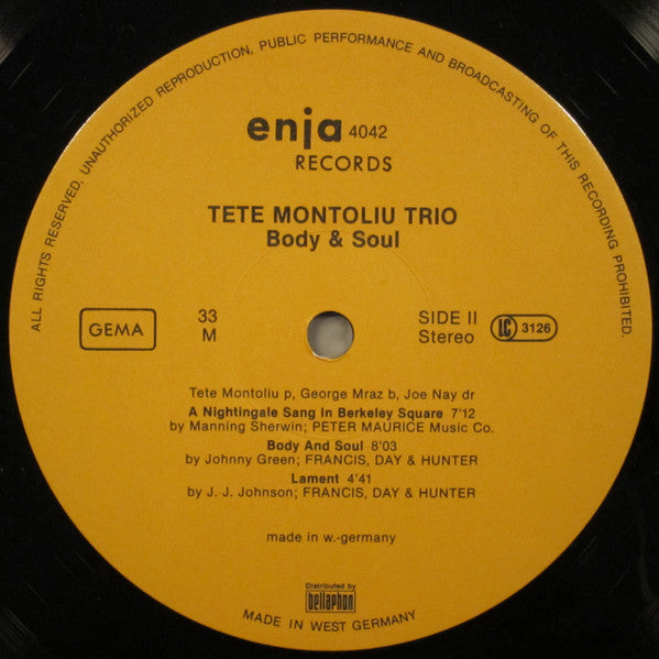 Tete Montoliu - Body & Soul (Vinyl, LP, Album, Stereo) Very Good (VG) / Very Good (VG)