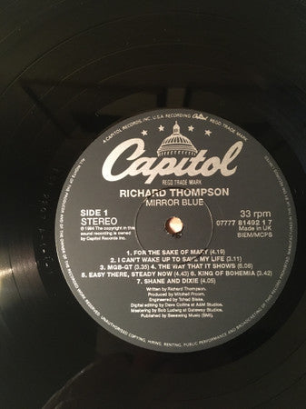 Richard Thompson - Mirror Blue (Vinyl, LP, Album) Very Good Plus (VG+) / Very Good Plus (VG+)