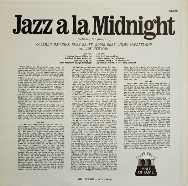 Coleman Hawkins - Jazz A La Midnight (Vinyl, LP, Compilation, Reissue, Stereo) Very Good Plus (VG+) / Very Good Plus (VG+)