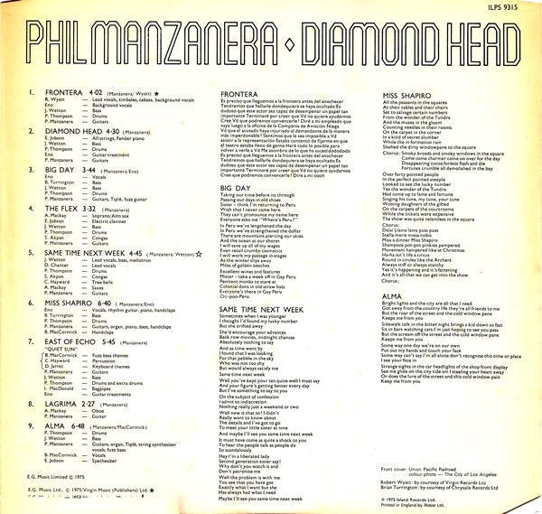 Phil Manzanera - Diamond Head (Vinyl, LP, Album, Reissue, Stereo) Very Good (VG) / Very Good Plus (VG+)