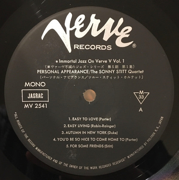 Sonny Stitt Quartet - Personal Appearance (Vinyl, LP, Album, Reissue, Mono) Very Good Plus (VG+) / Very Good Plus (VG+)