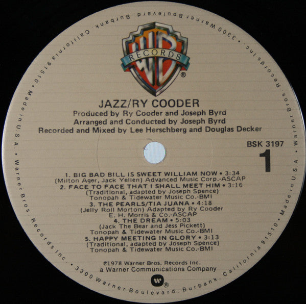 Ry Cooder - Jazz (Vinyl, LP, Album) Very Good (VG) / Very Good (VG)