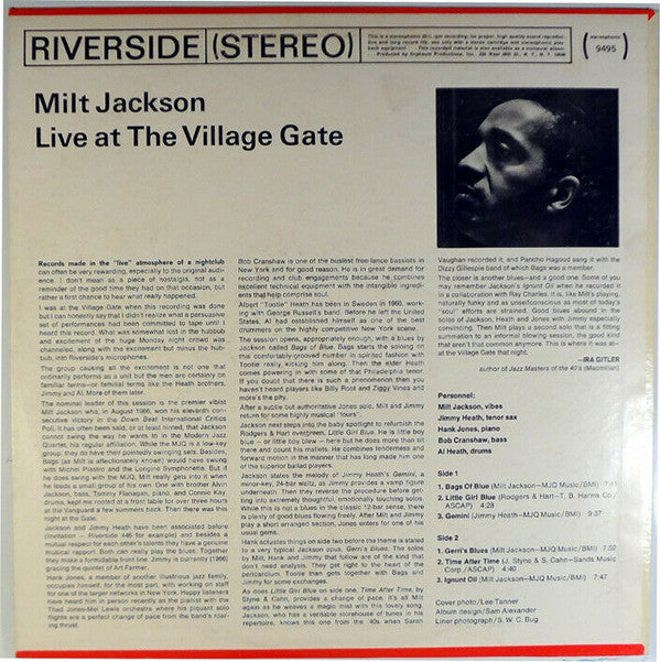 Milt Jackson Quintet - 'Live' At The Village Gate (Vinyl, LP, Album, Stereo) Good Plus (G+) / Good Plus (G+)
