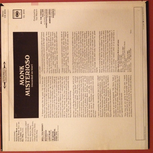 Thelonious Monk - Misterioso (Recorded On Tour) (Vinyl, LP, Album, Reissue, Stereo) Very Good Plus (VG+) / Good Plus (G+)