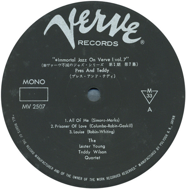 The Lester Young-Teddy Wilson Quartet - Pres And Teddy (Vinyl, LP, Album, Mono) Good Plus (G+) / Very Good (VG)