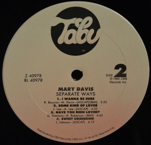 Mary Davis - Separate Ways (Vinyl, LP, Album) Very Good Plus (VG+) / Good Plus (G+)