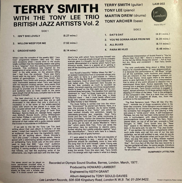 Terry Smith - British Jazz Artists Vol. 2 (Vinyl, LP, Album, Stereo) Very Good Plus (VG+) / Very Good (VG)