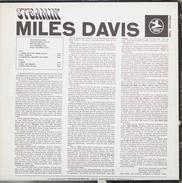 The Miles Davis Quintet - Steamin' (Vinyl, LP, Album, Reissue, Remastered, Stereo) Very Good Plus (VG+) / Very Good Plus (VG+)