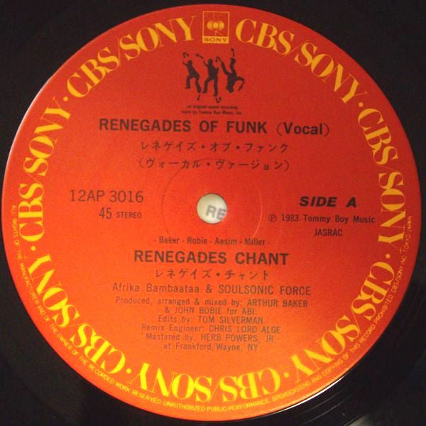 Afrika Bambaataa & Soulsonic Force - Renegades Of Funk (Vinyl, 12", 45 RPM, Stereo) Good Plus (G+) / Very Good Plus (VG+)