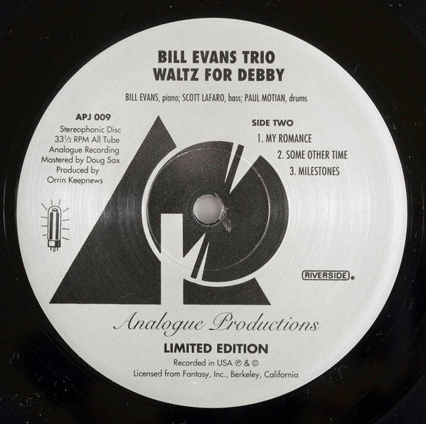 The Bill Evans Trio - Waltz For Debby (Vinyl, LP, Album, Limited Edition, Numbered, Reissue, Stereo) Near Mint (NM or M-) / Very Good Plus (VG+)