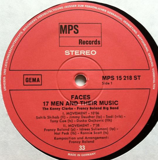 Clarke-Boland Big Band - Faces (17 Men And Their Music) (Vinyl, LP, Album) Very Good Plus (VG+) / Very Good (VG)
